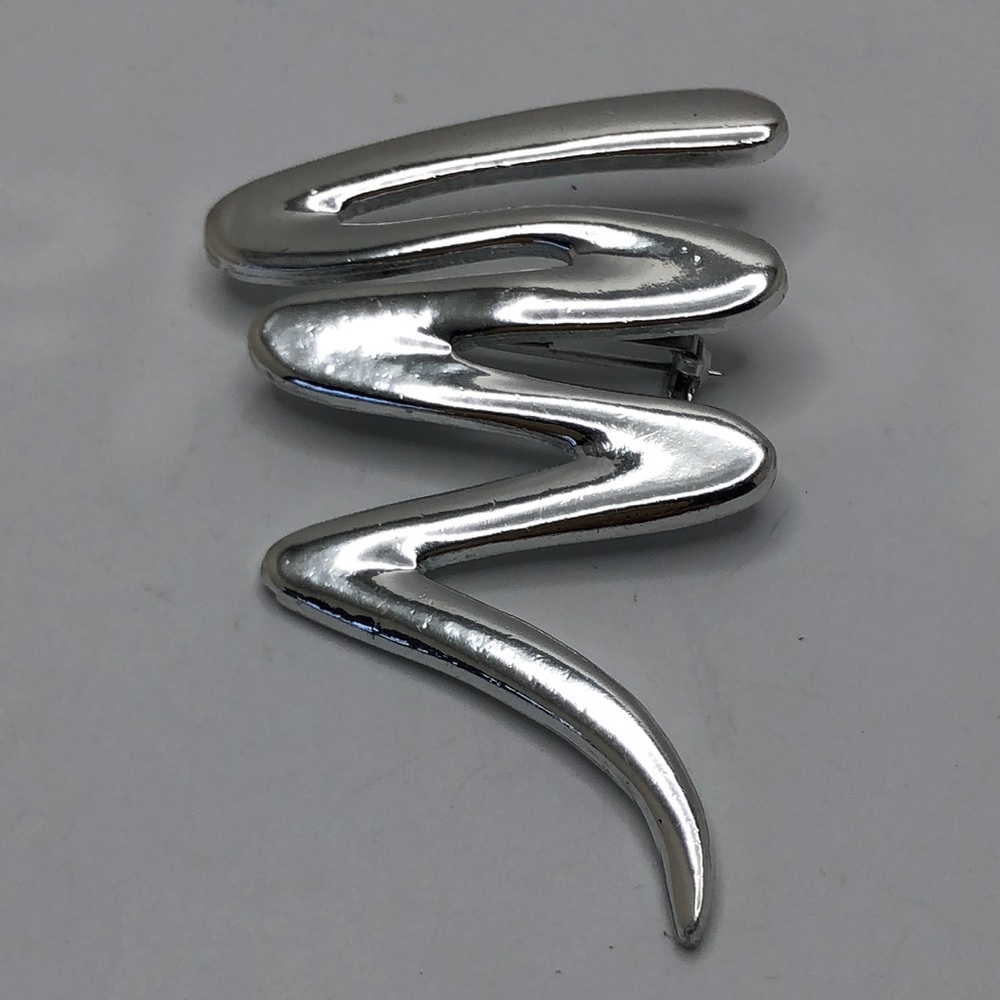 Vintage Swirl Swiggly Brooch Pin Silver tone